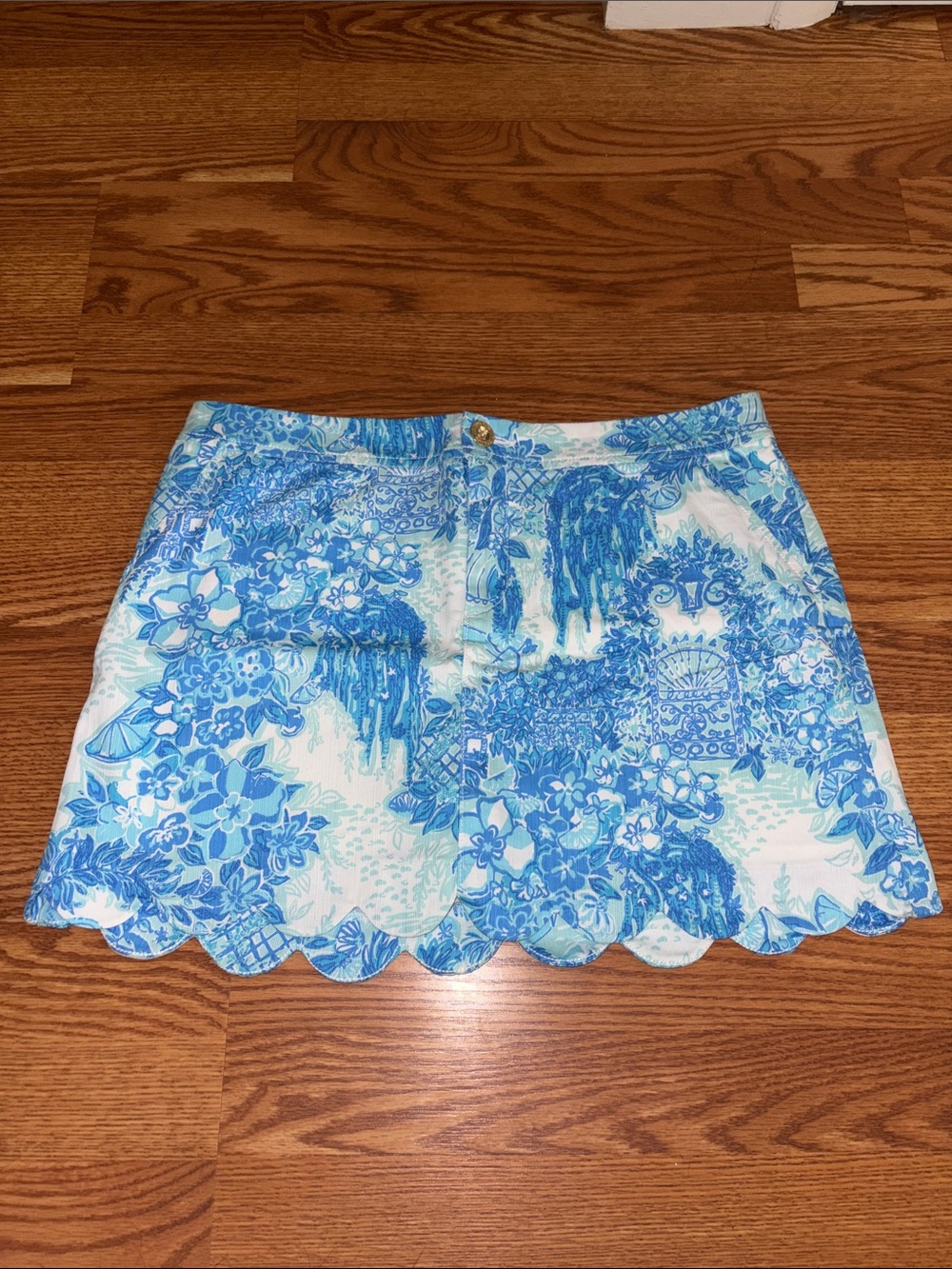 Lilly Pulitzer Blue Floral Scalloped Hem Mini Skort